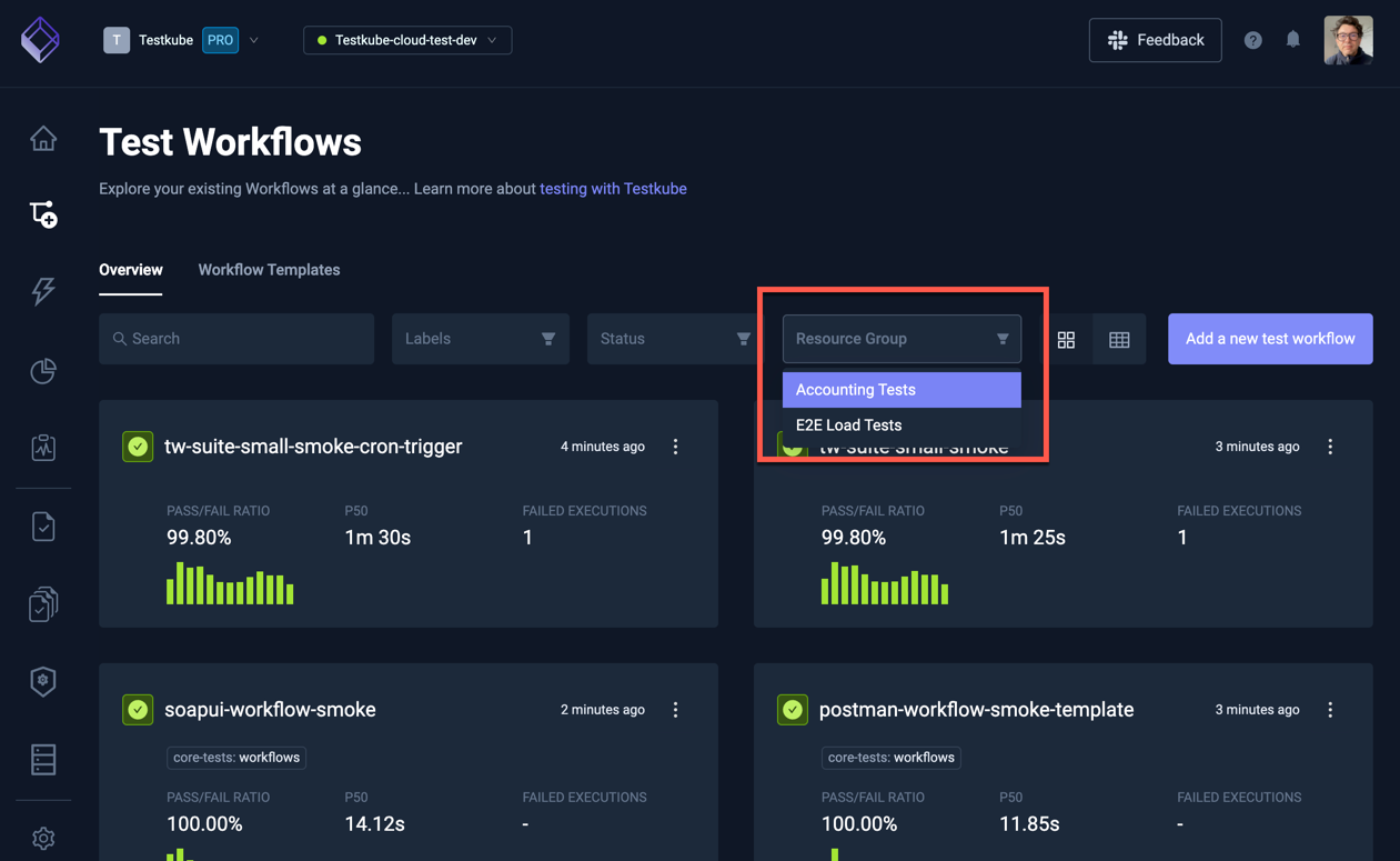 Workflows Resource Group Filter